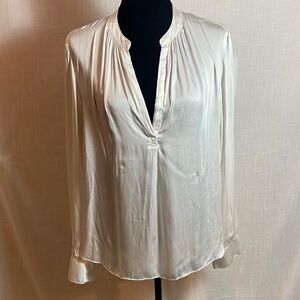 White Silky Collarless Blouse